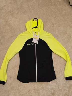 Nike Black and Neon Yellow Zip-Up Hoodie